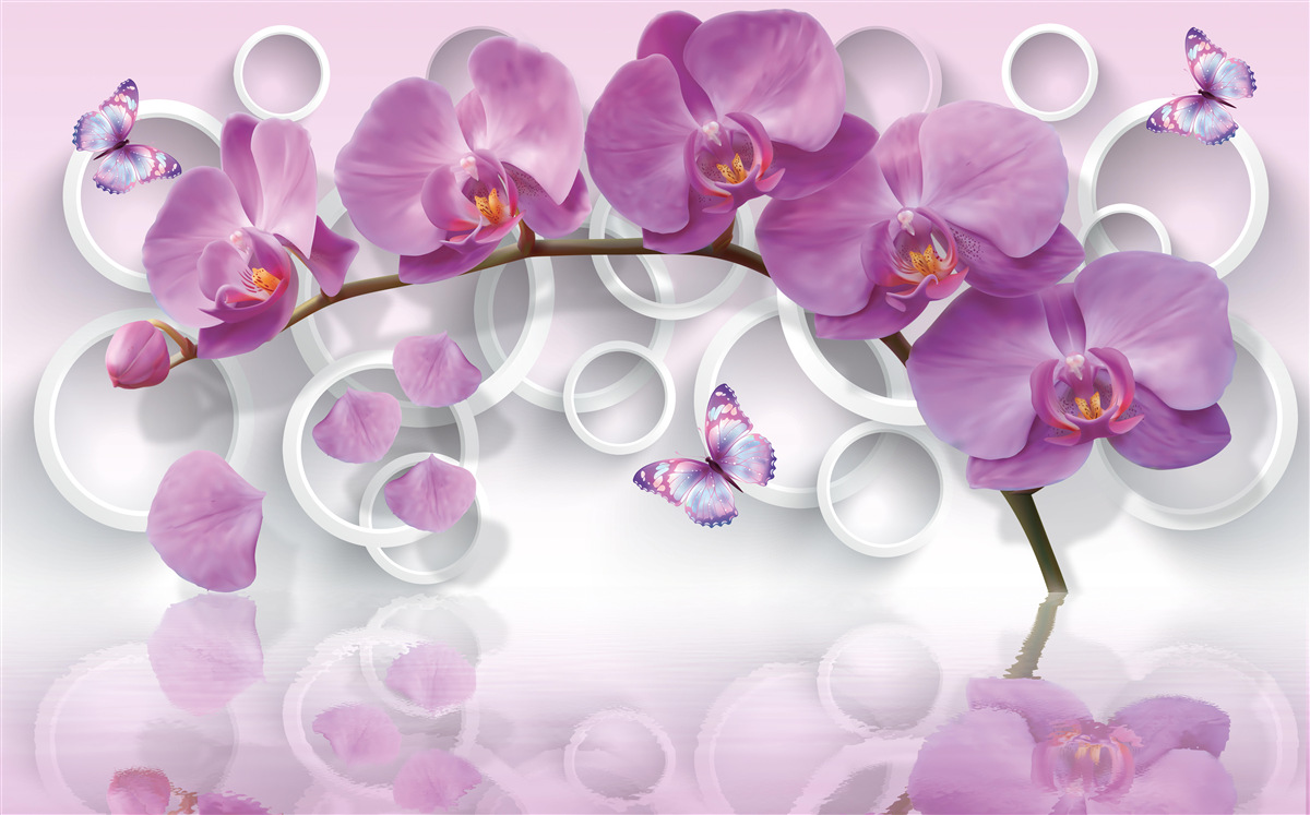 Fototapet orhidee violete pe un fundal deschis