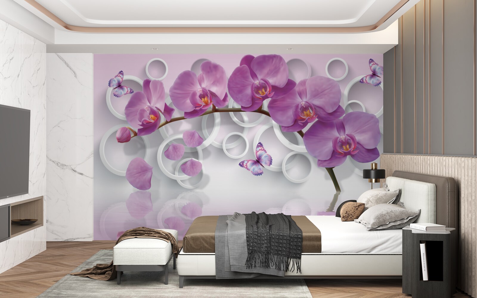 Fototapet orhidee violete pe un fundal deschis