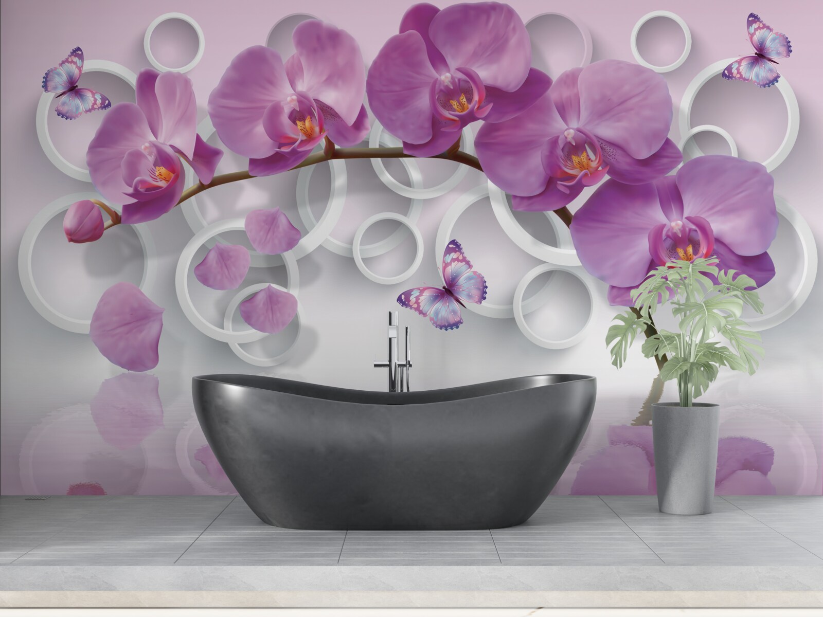 Fototapet orhidee violete pe un fundal deschis