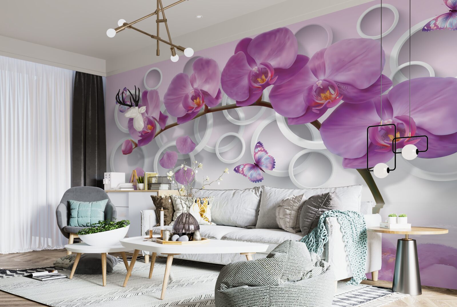 Fototapeta fioletowe orchidee na jasnym tle
