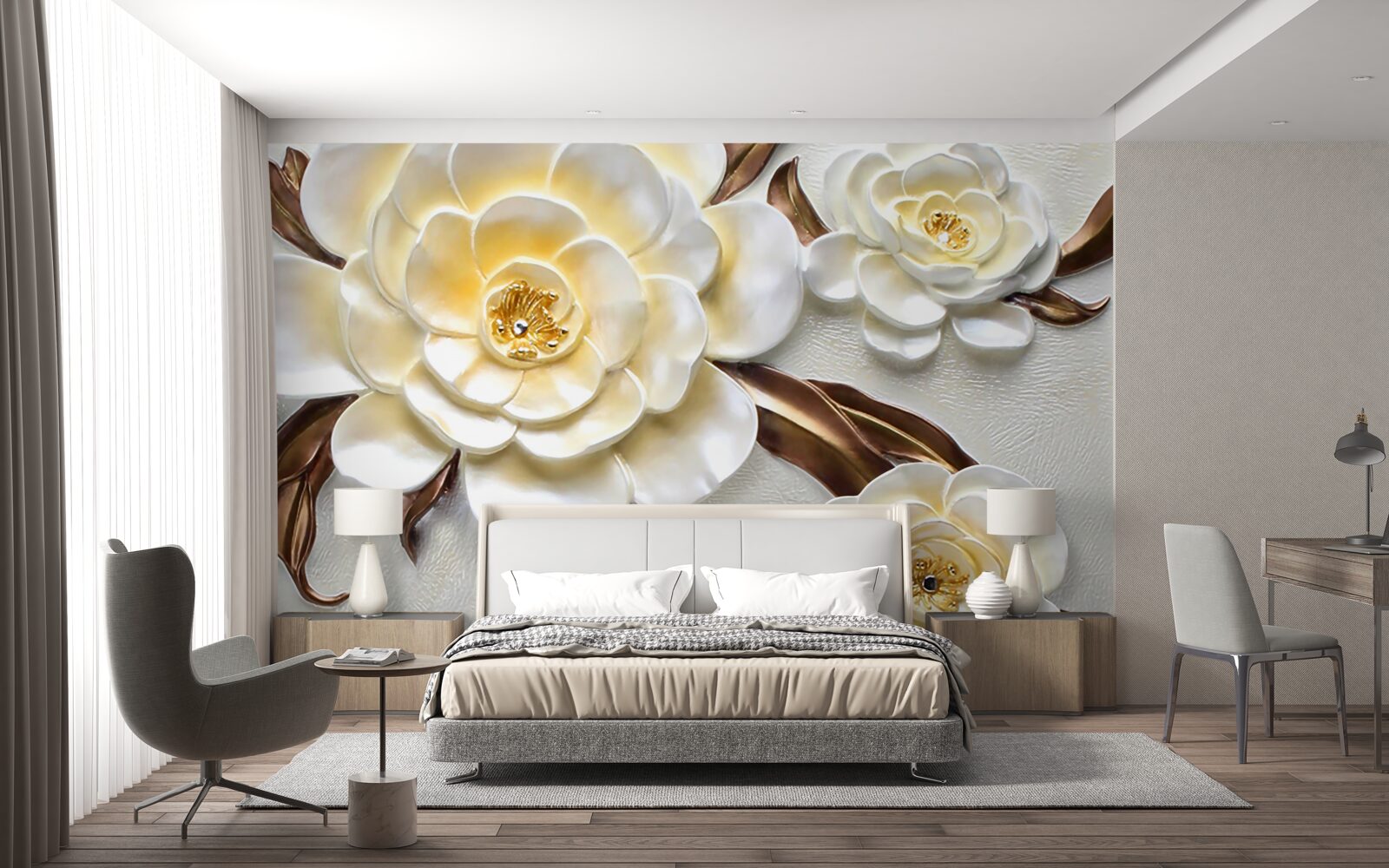 Fototapet magnolii cu muguri albi