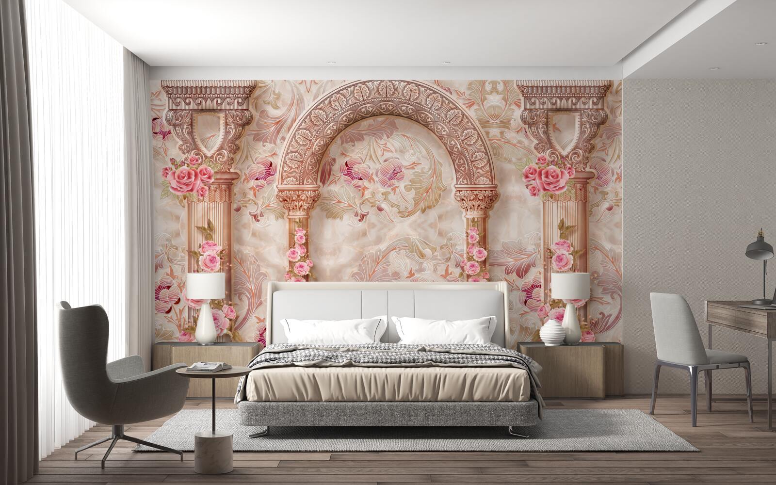 Fototapet Arc decorat cu flori roz