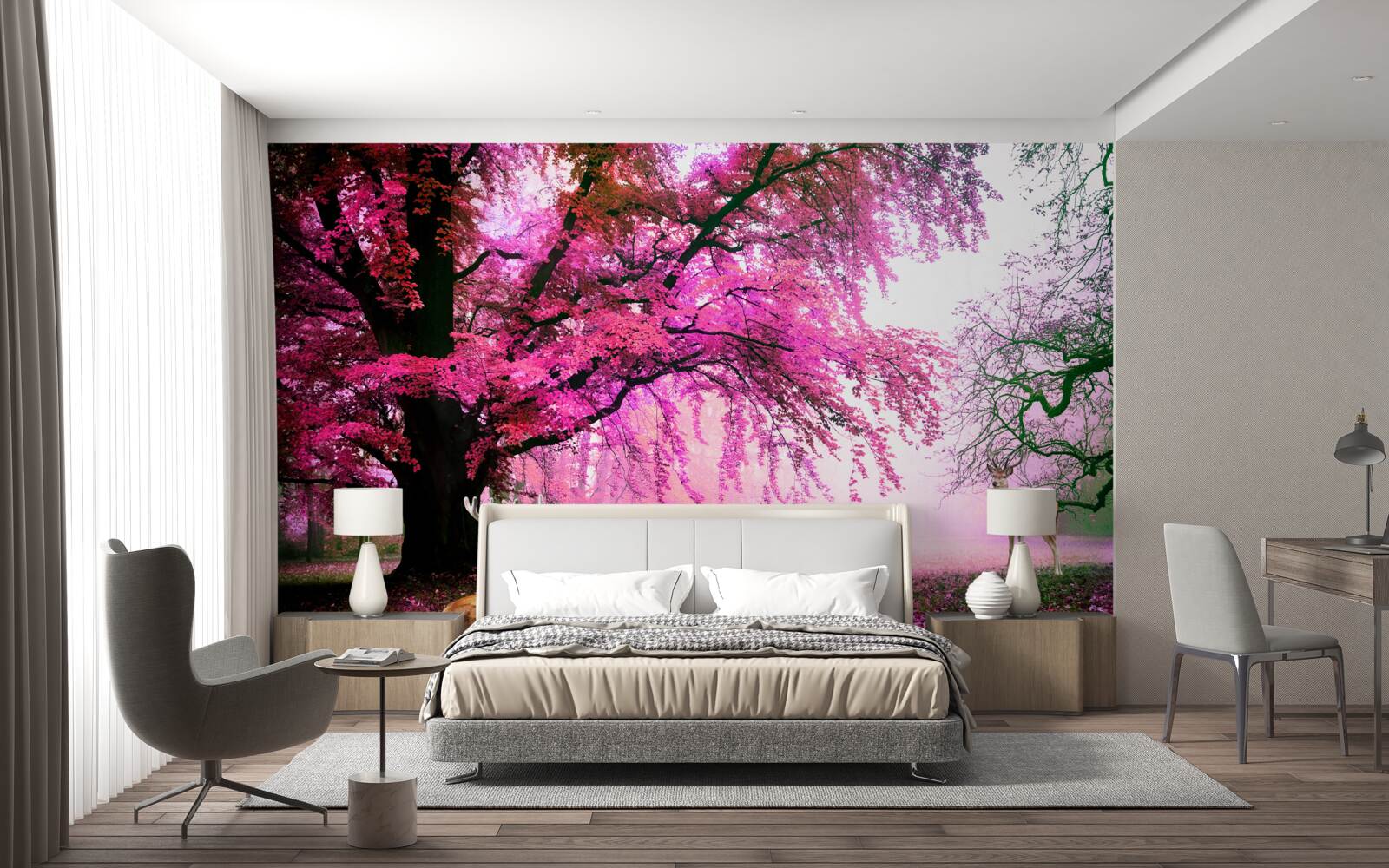 Fototapet sakura în roz zboară în jur
