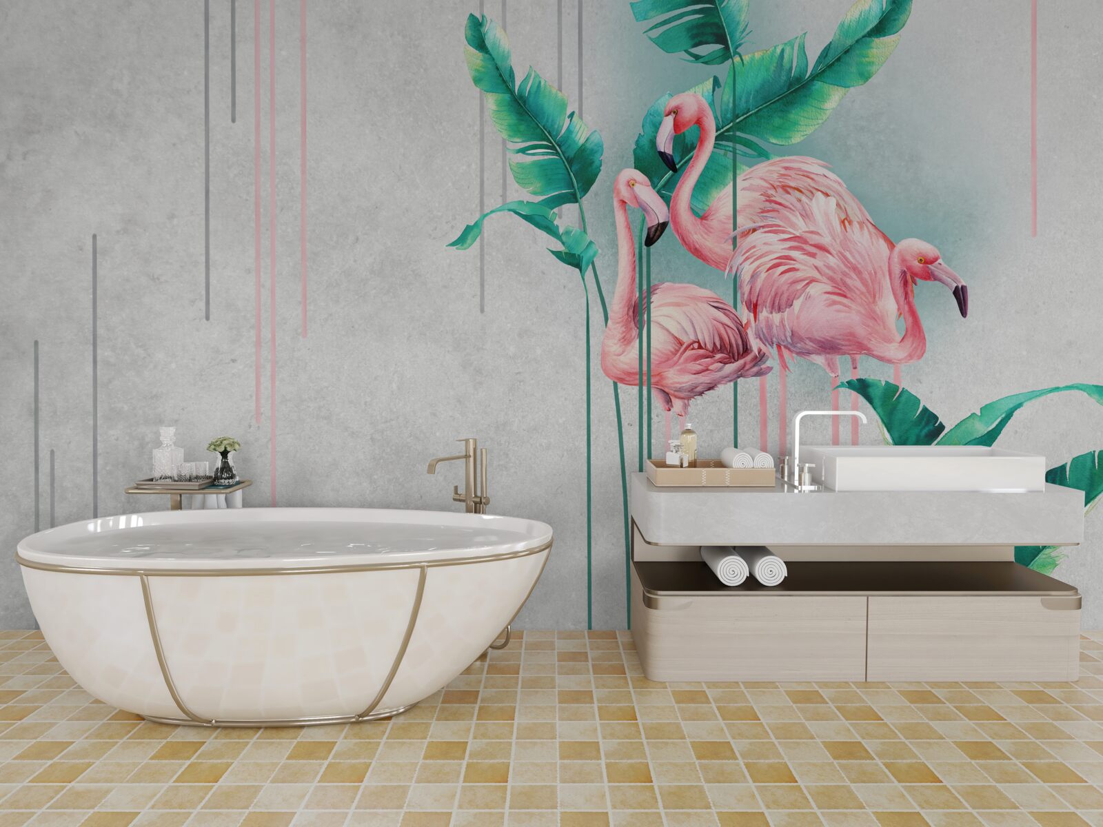 Fototapet flamingo roz tropical