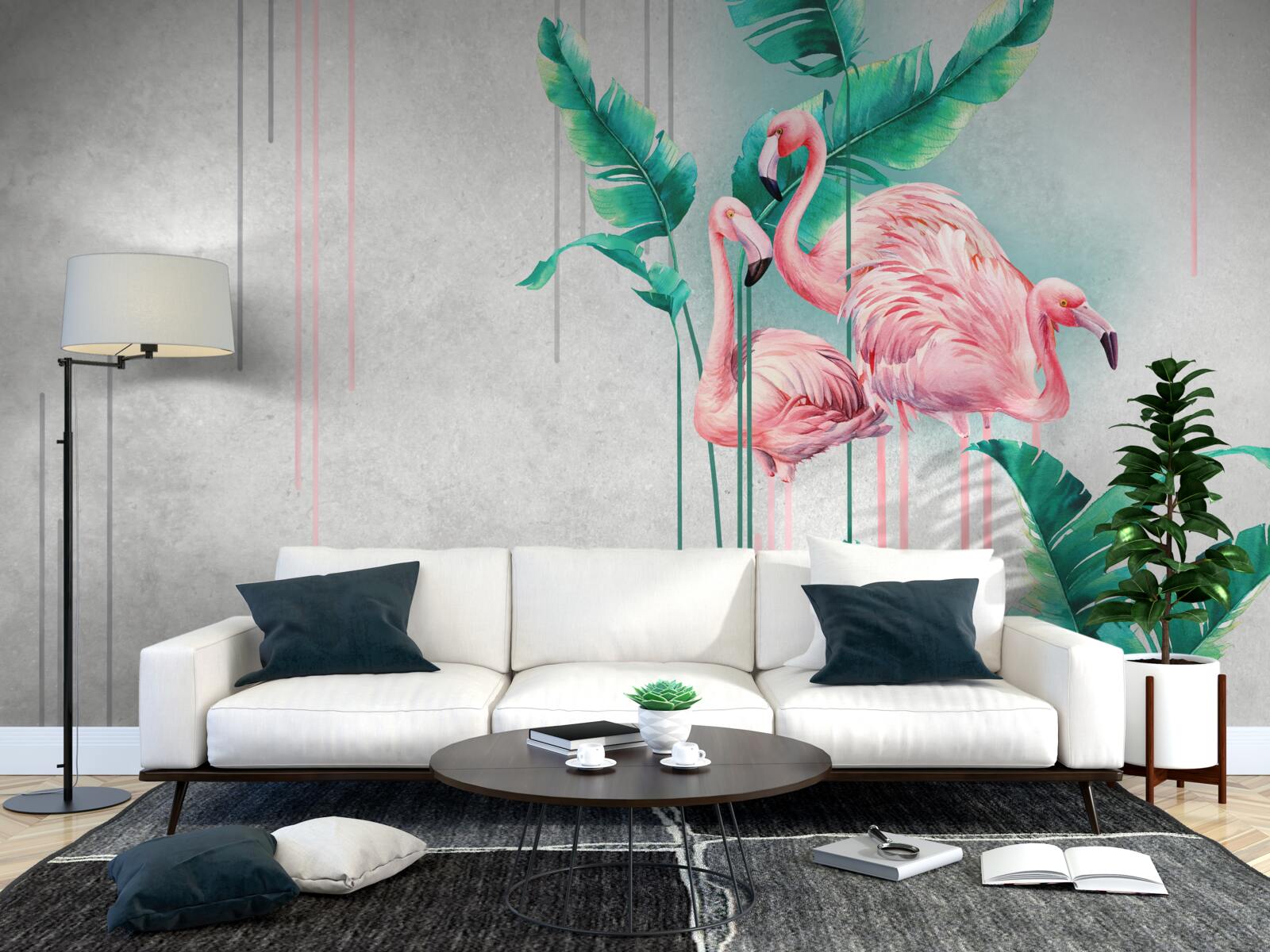 Fototapet flamingo roz tropical