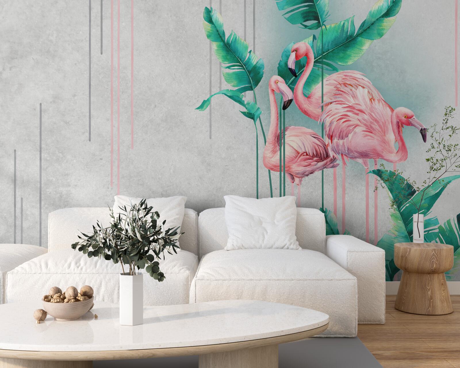 Fototapet flamingo roz tropical