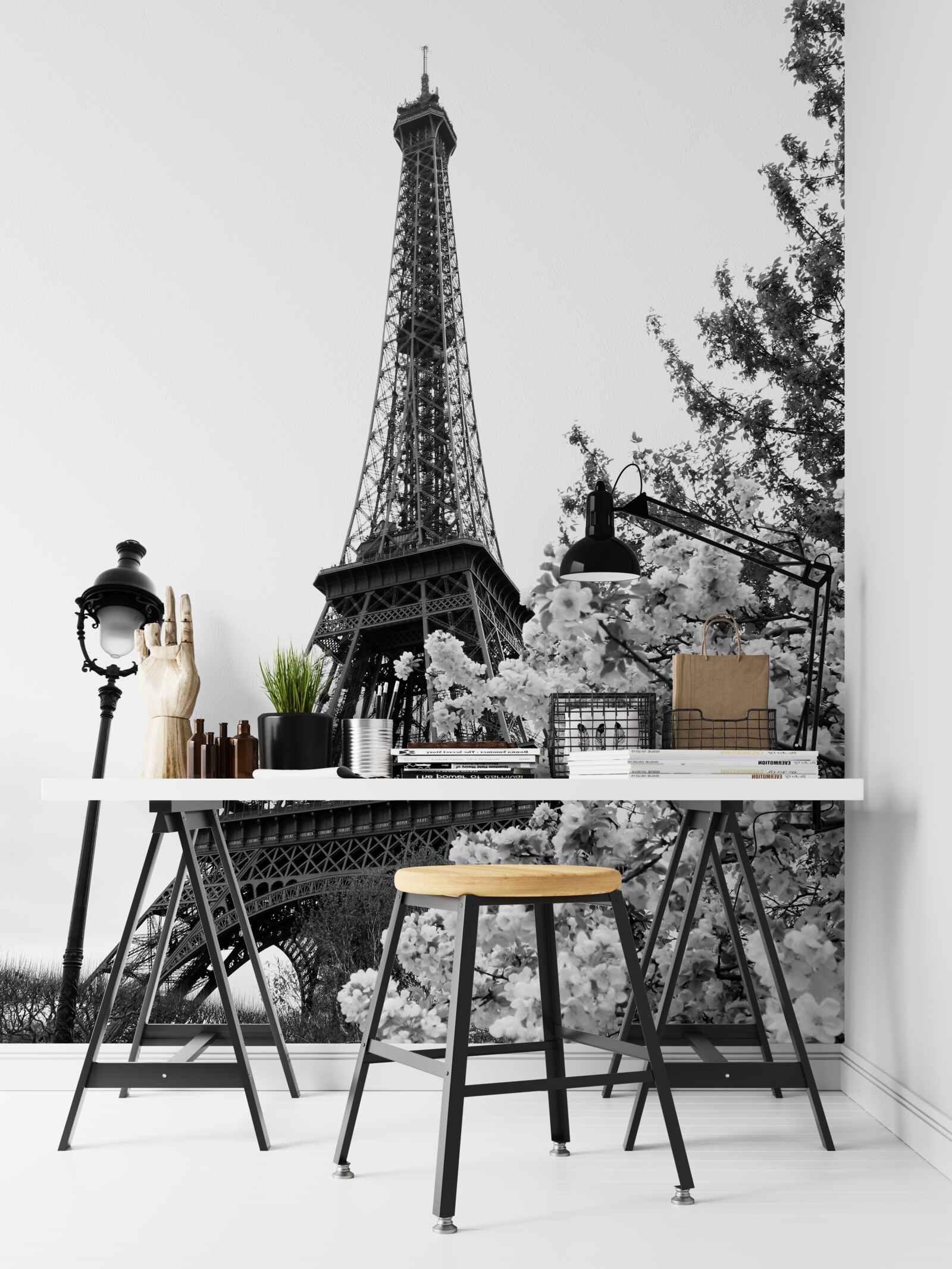 Fototapet turnul eiffel în alb și negru