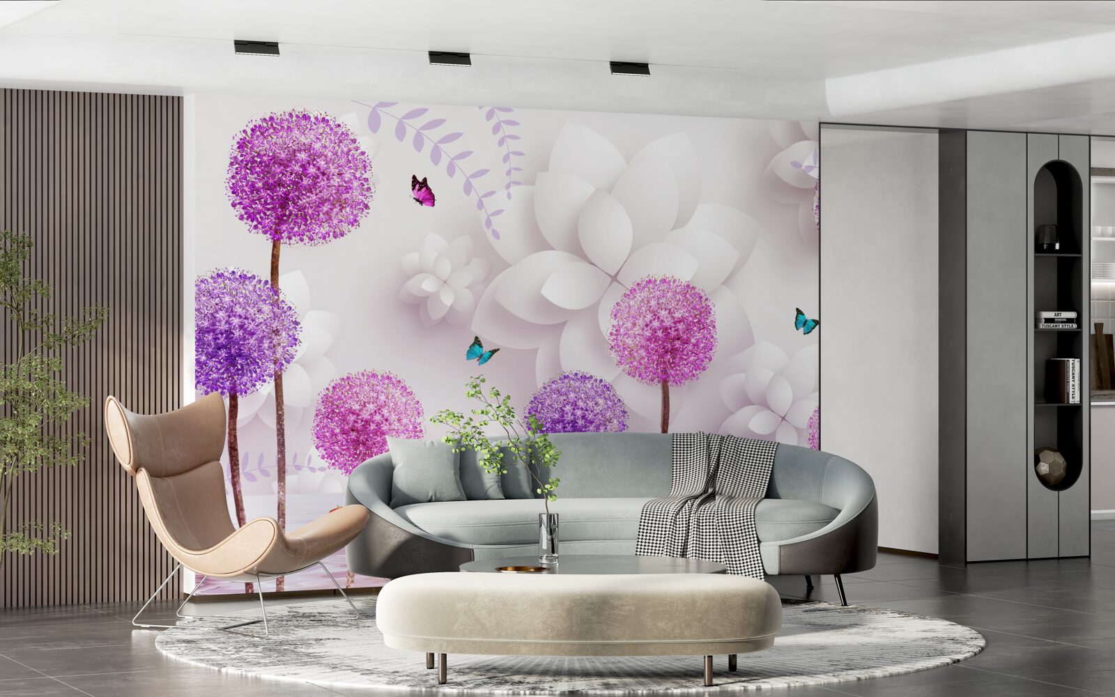 Fototapet ouăle sunt mov și decorate cu fluturi