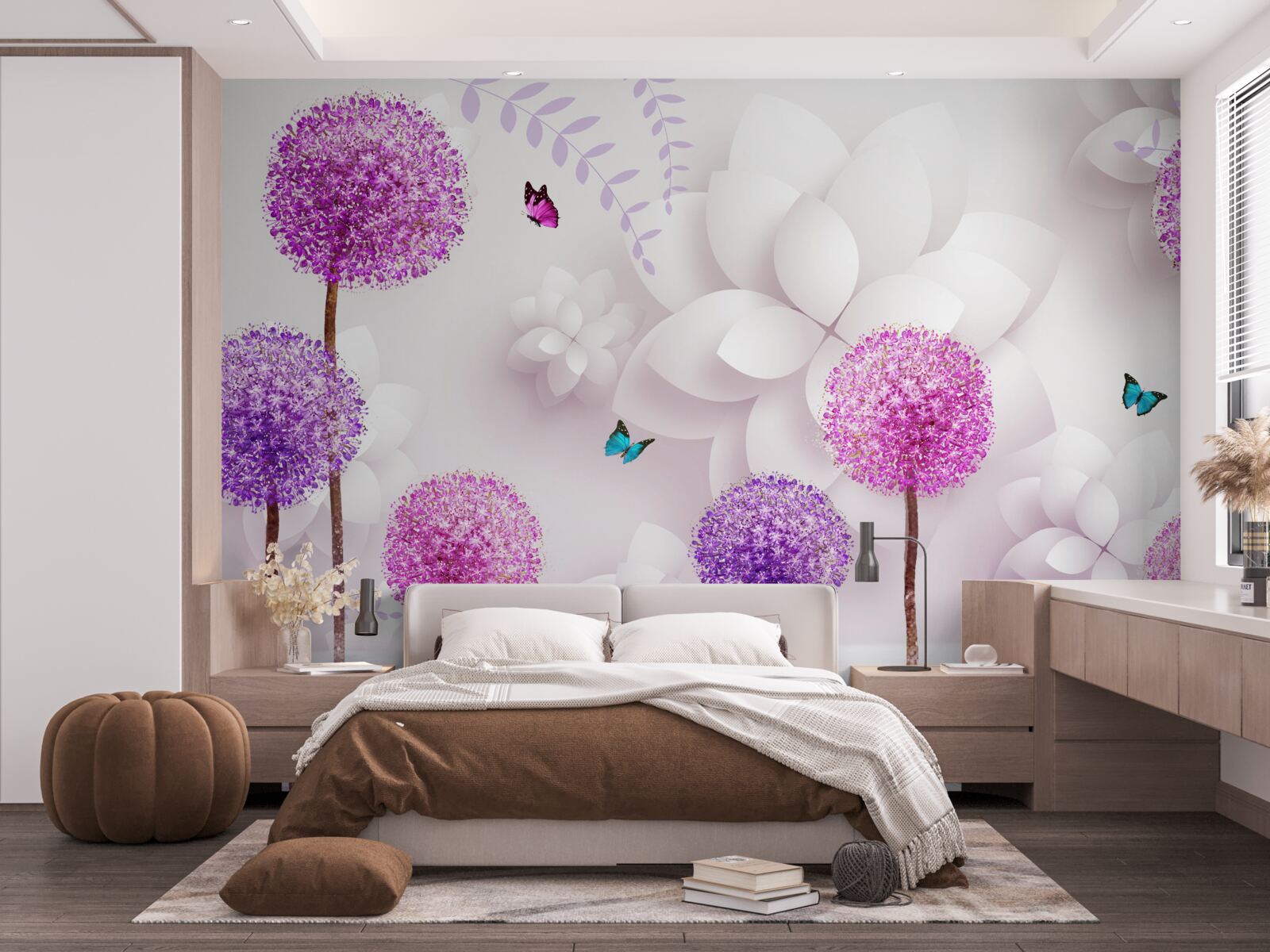 Fototapet ouăle sunt mov și decorate cu fluturi