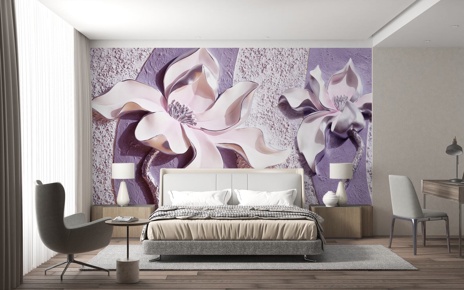 Fototapet lotus decorat cu auriu pe fond violet
