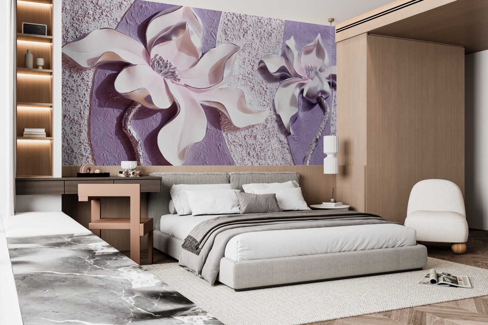 Fototapet lotus decorat cu auriu pe fond violet