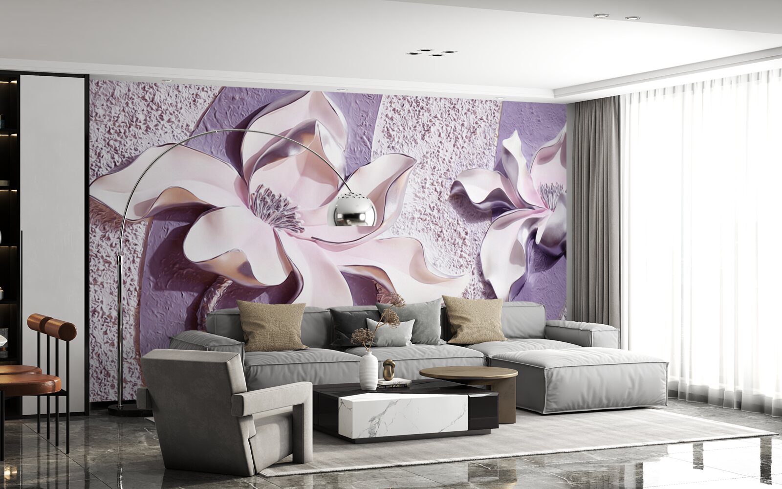 Fototapet lotus decorat cu auriu pe fond violet