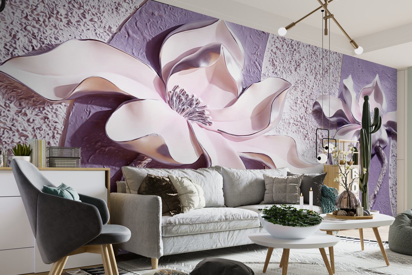 Fototapet lotus decorat cu auriu pe fond violet