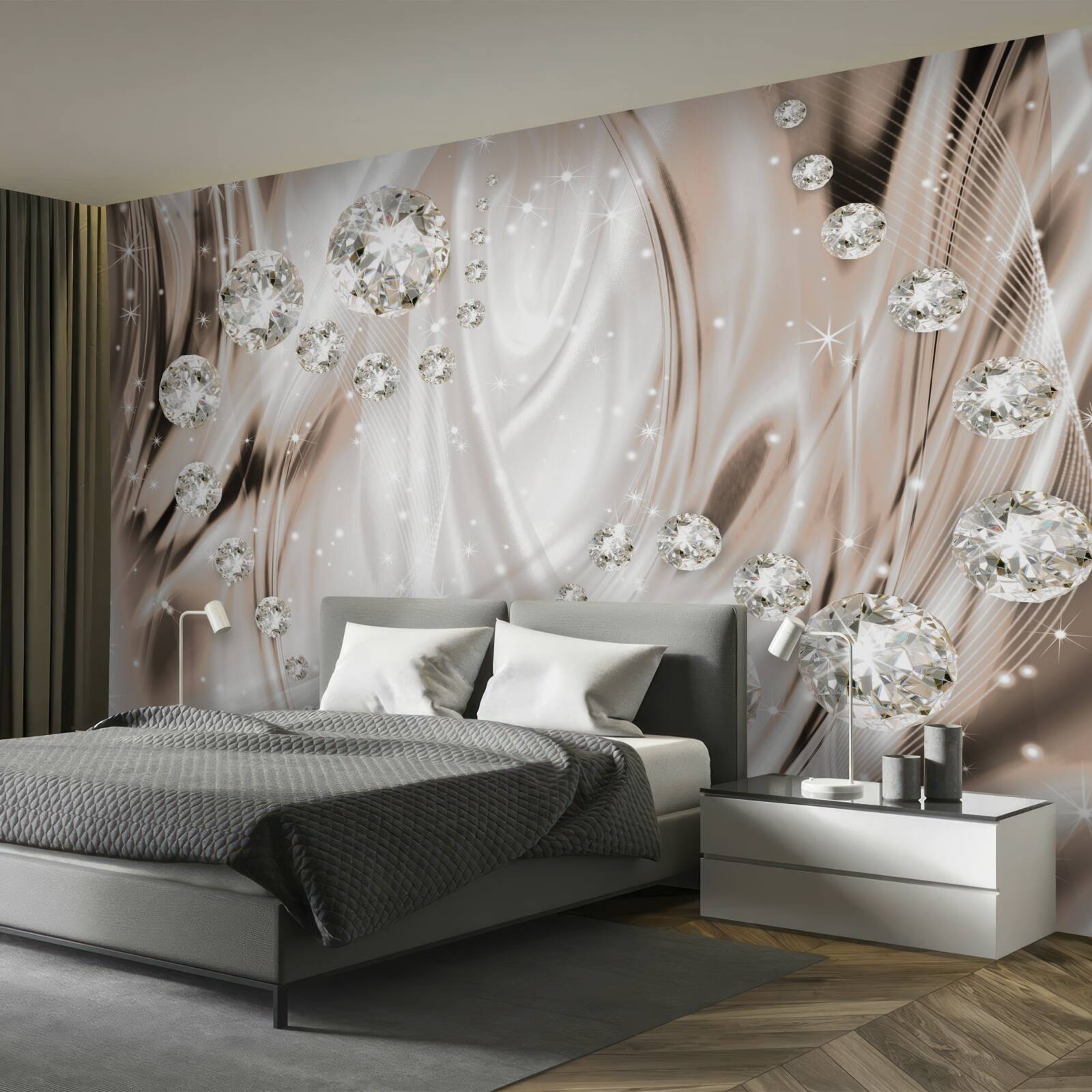 Fototapet mătase maro decorată cu pietre prețioase
