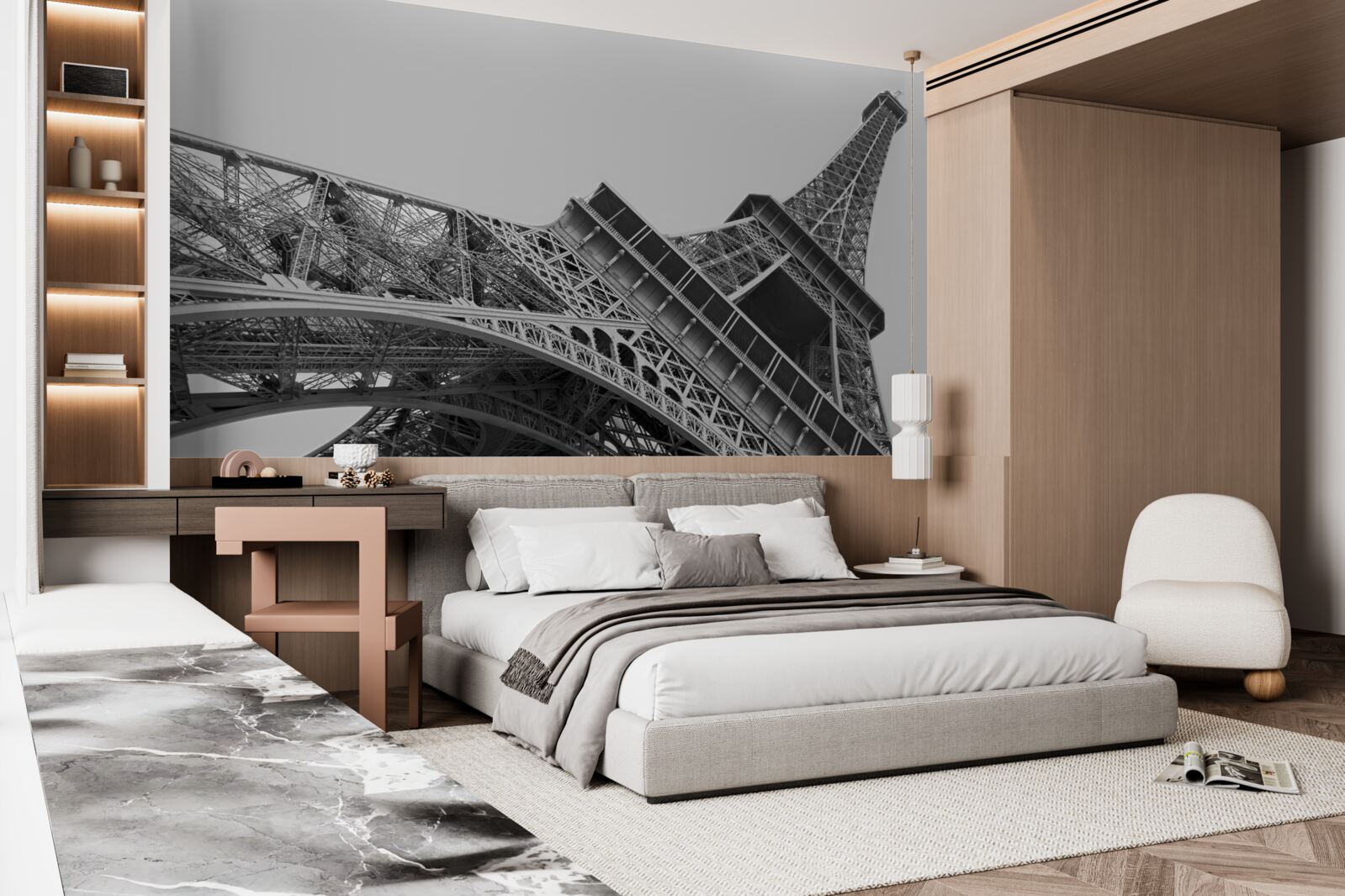 Fototapet vedere alb-negru a turnului eiffel de jos