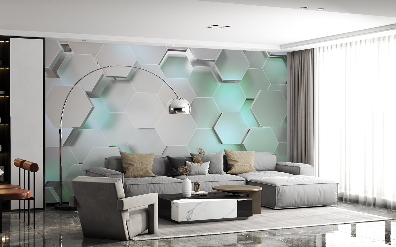 Fototapet celule hexagonale cu efect de lumină