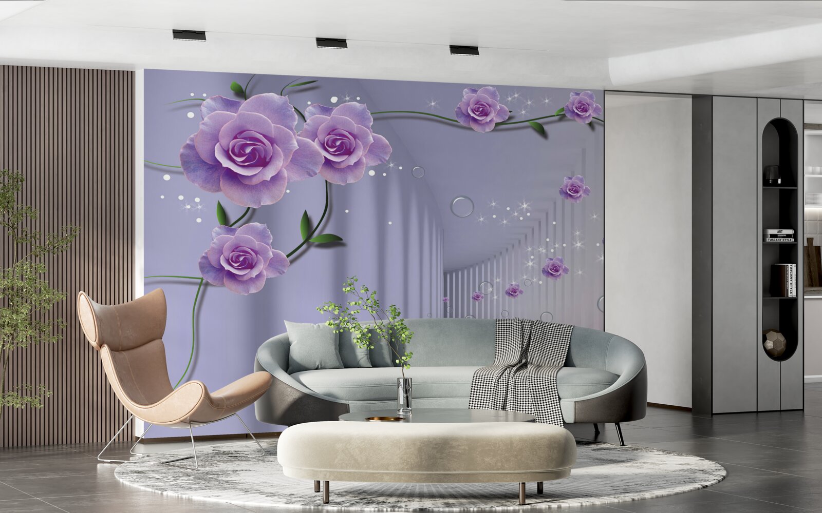 Fototapet hol decorat în nuanțe de liliac