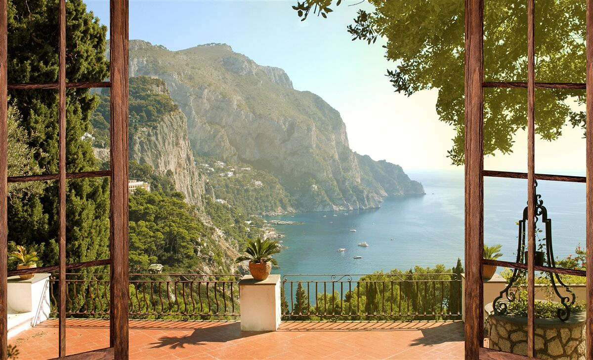 Fototapet Vedere la mare și la munte direct din balcon