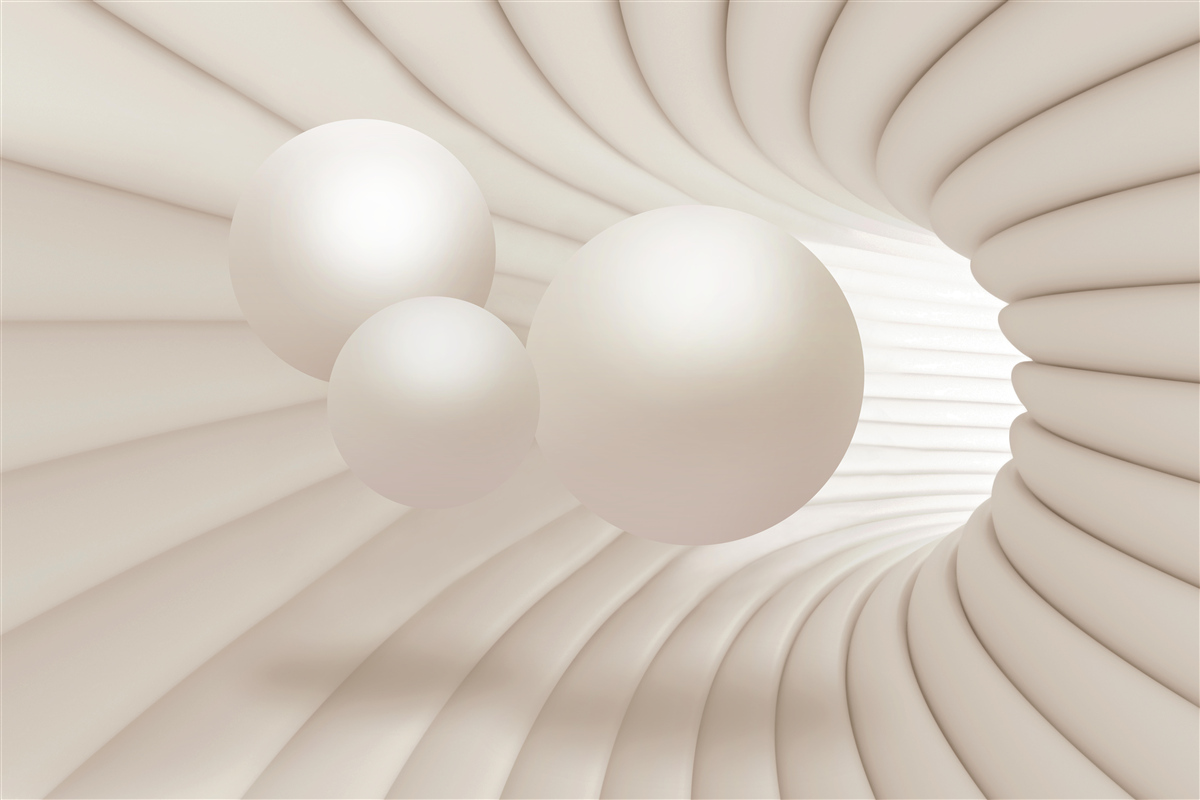 Fototapet tunel abstract în care zboară bile roz