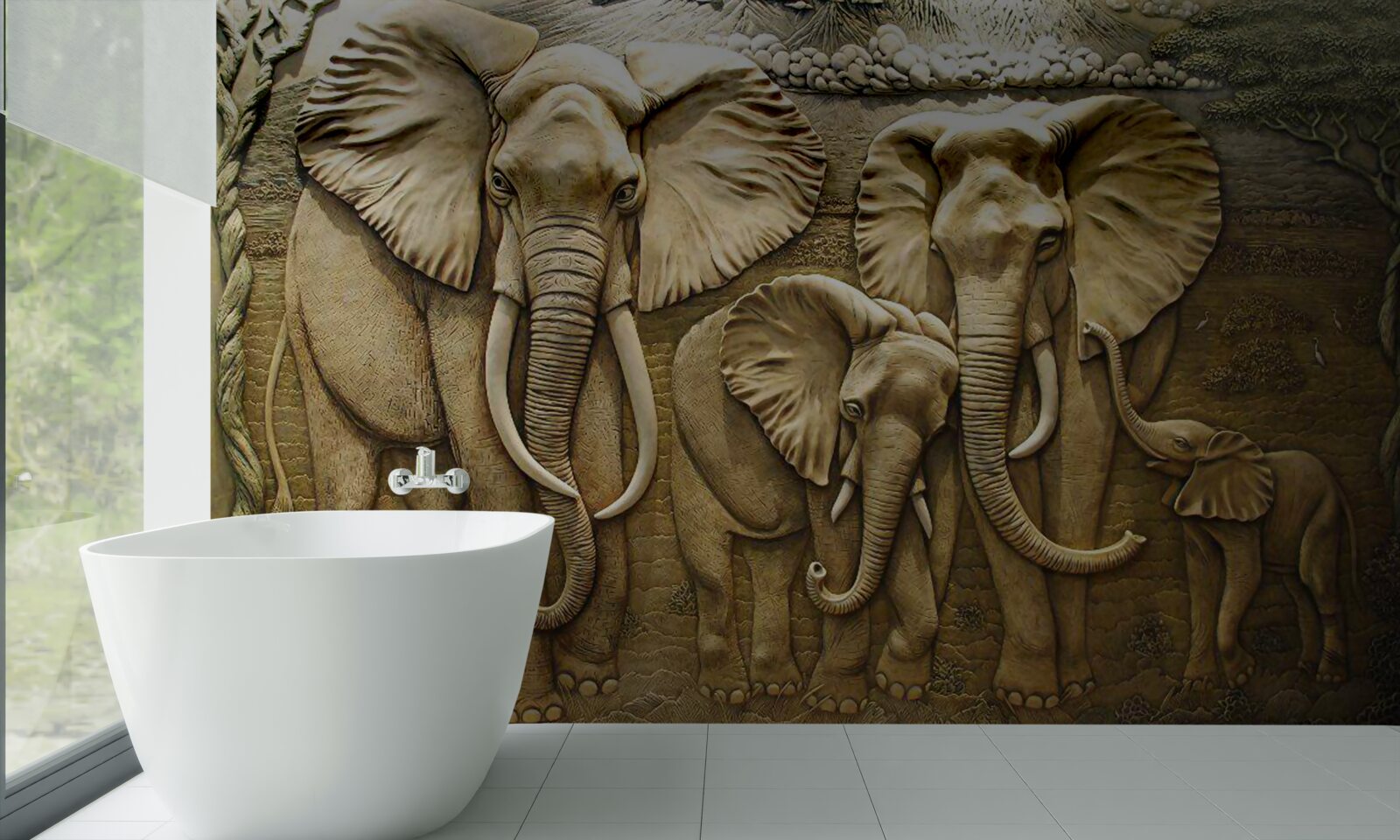 Fototapet familie de elefanți în sculptură
