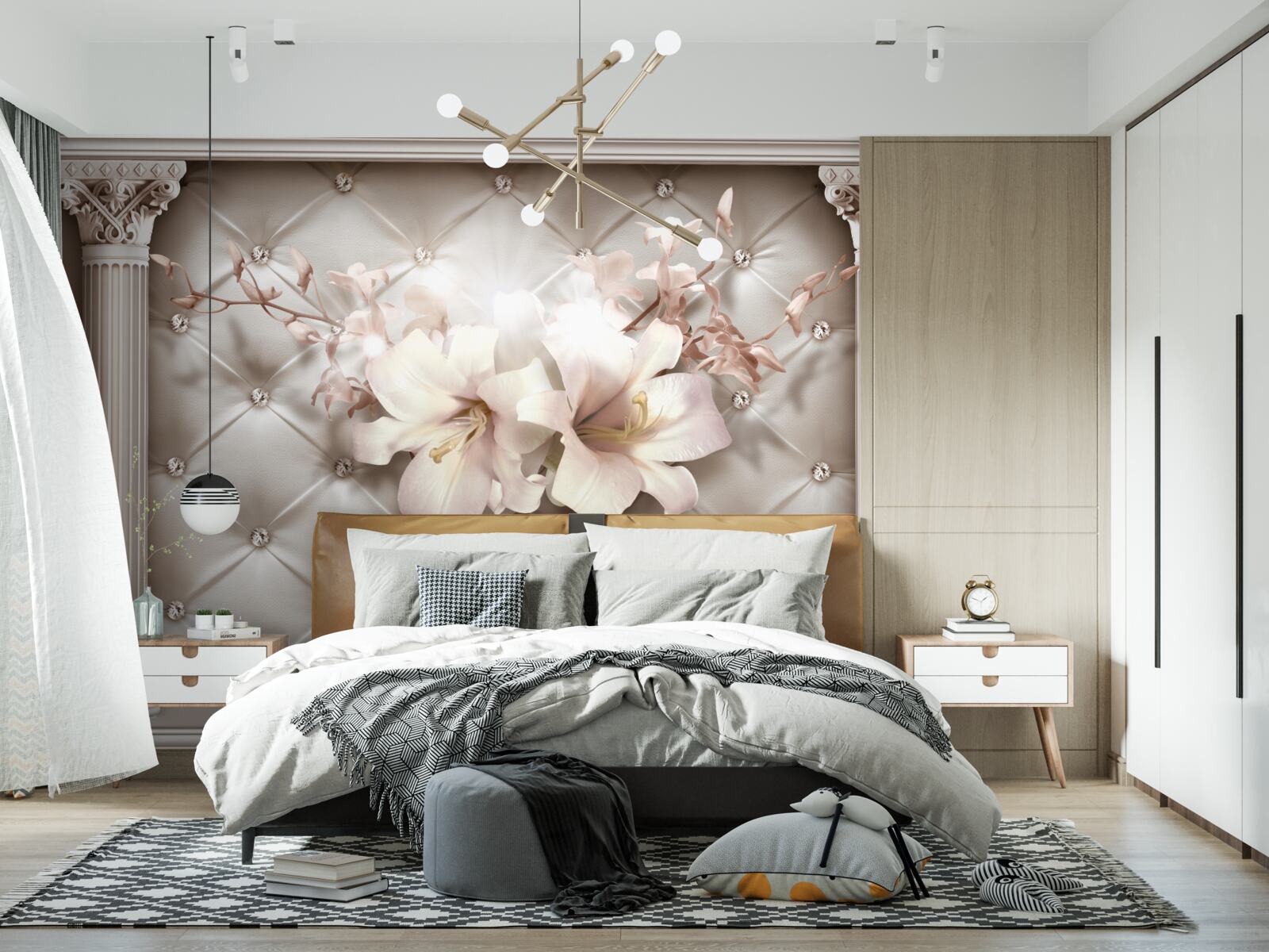 Fototapet funde decorate cu crini albi și perle