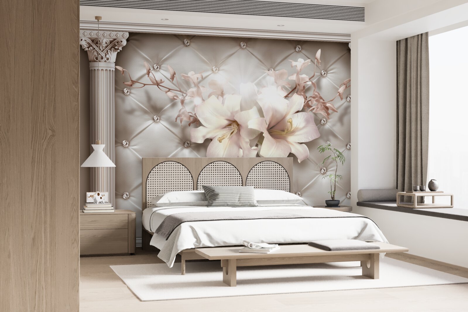 Fototapet funde decorate cu crini albi și perle