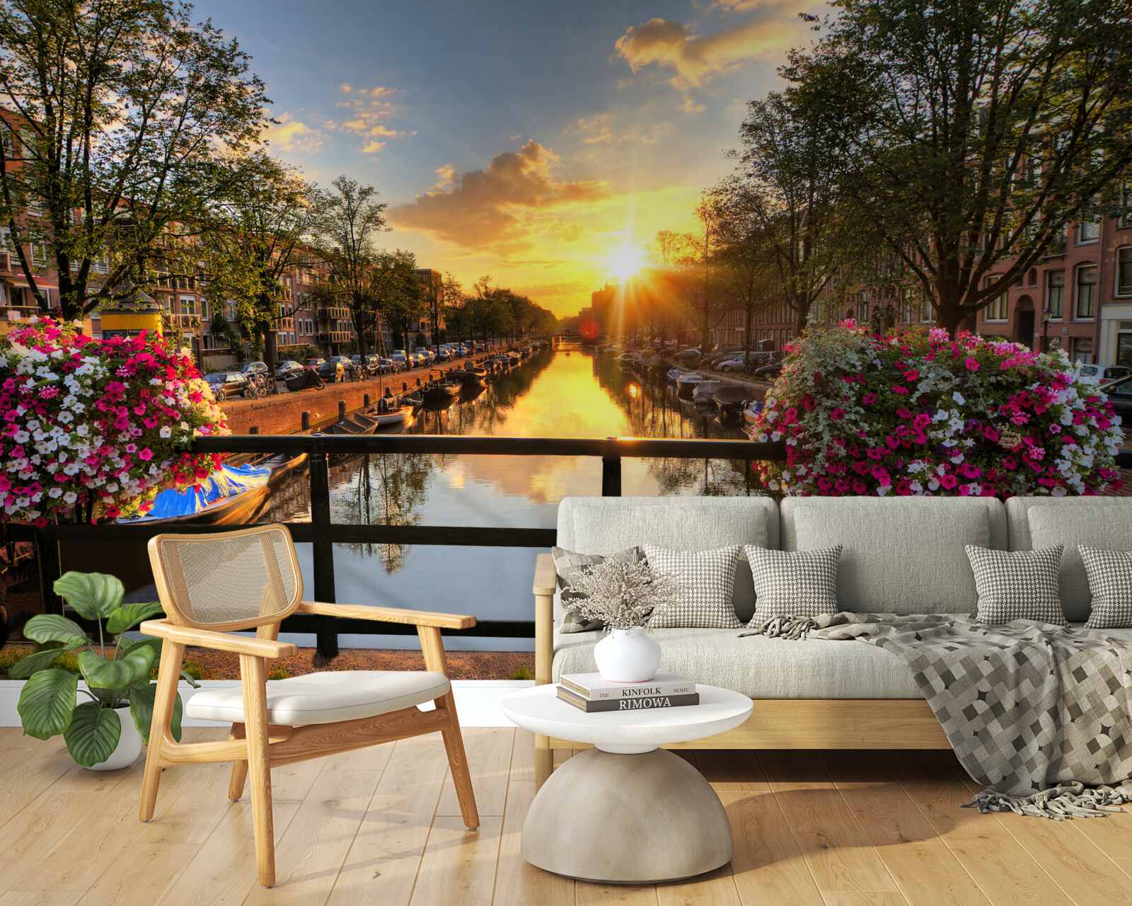 Fototapet vizionarea apusului de soare de pe un pod din amsterdam
