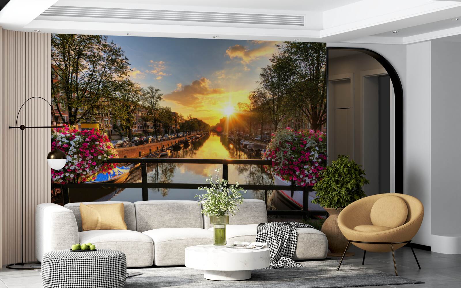 Fototapet vizionarea apusului de soare de pe un pod din amsterdam