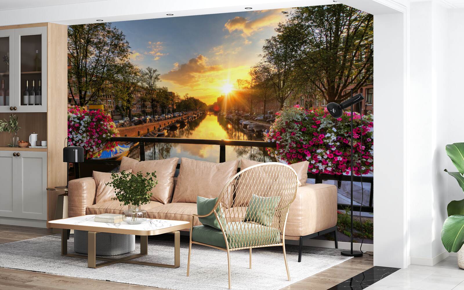 Fototapet vizionarea apusului de soare de pe un pod din amsterdam