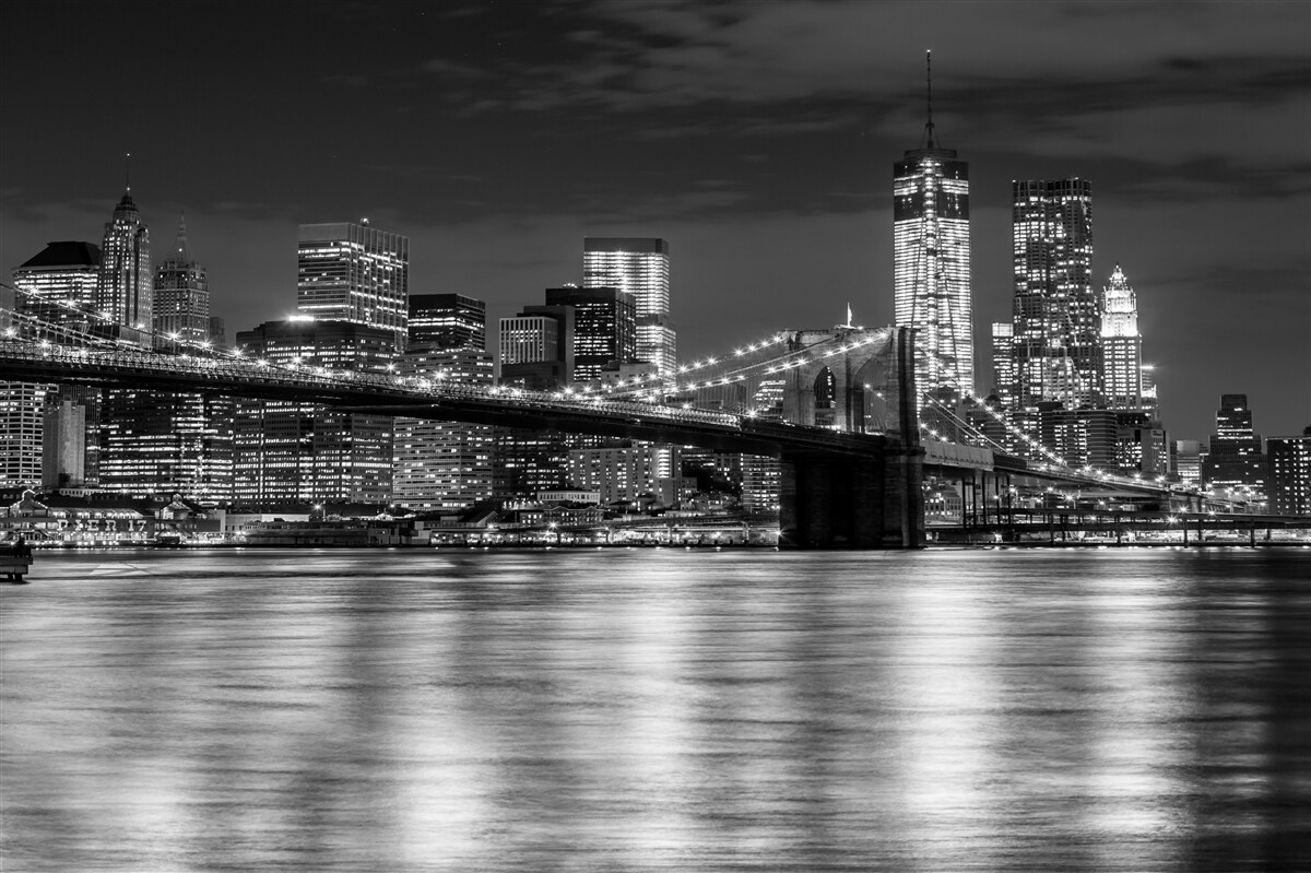 Fototapet panorama podului brooklyn în alb și negru