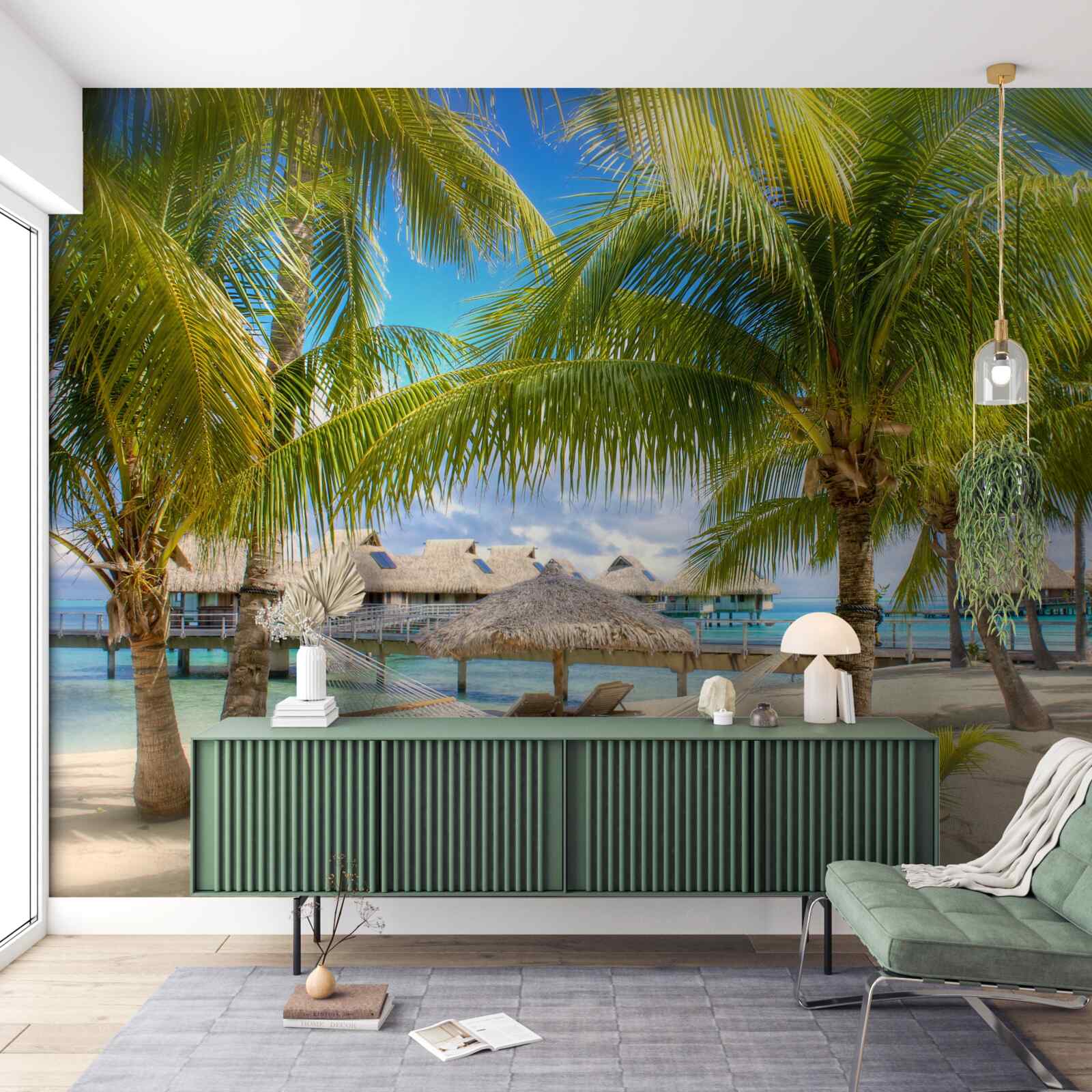 Fototapet copaci tropicali pe o linie de coastă nisipoasă