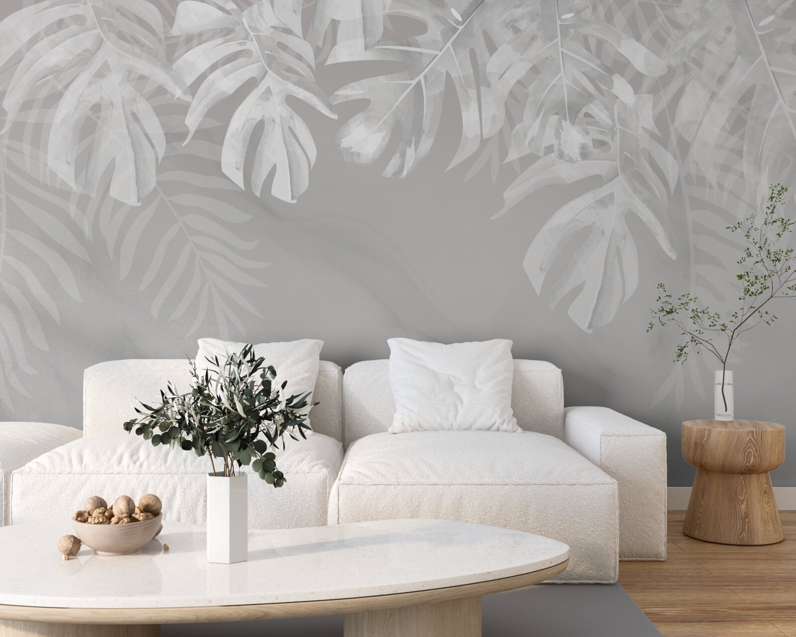Fototapet monstera cu frunze albe ca zăpada