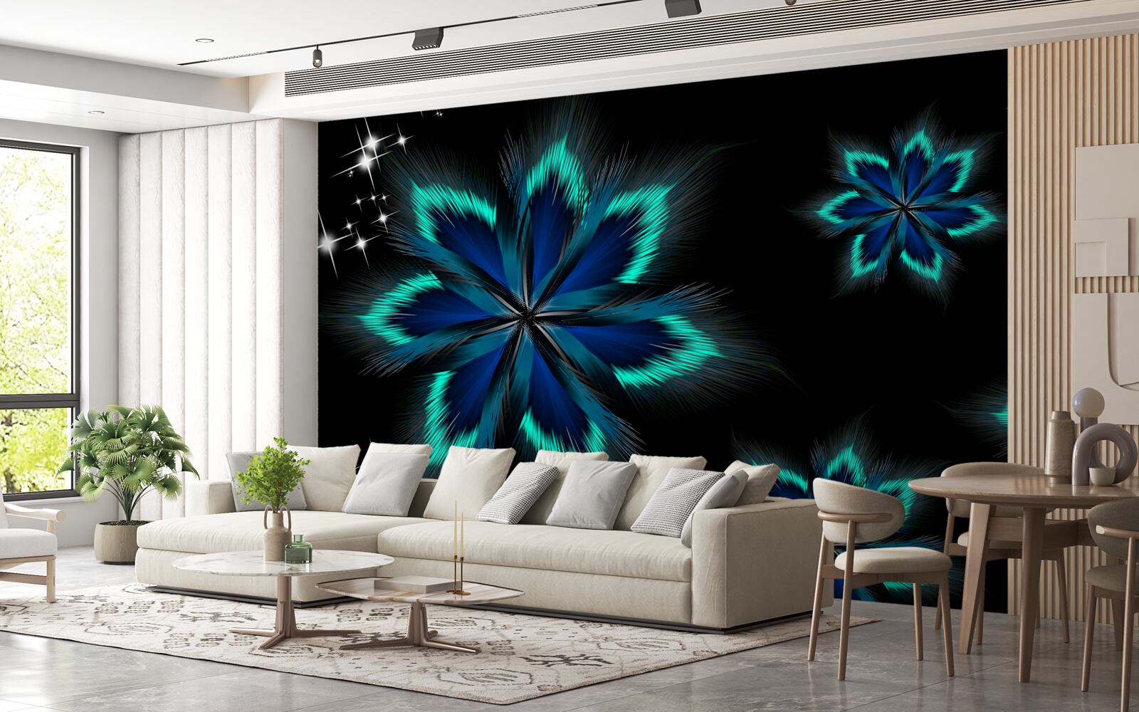 Fototapet lotus cu o margine albastru deschis