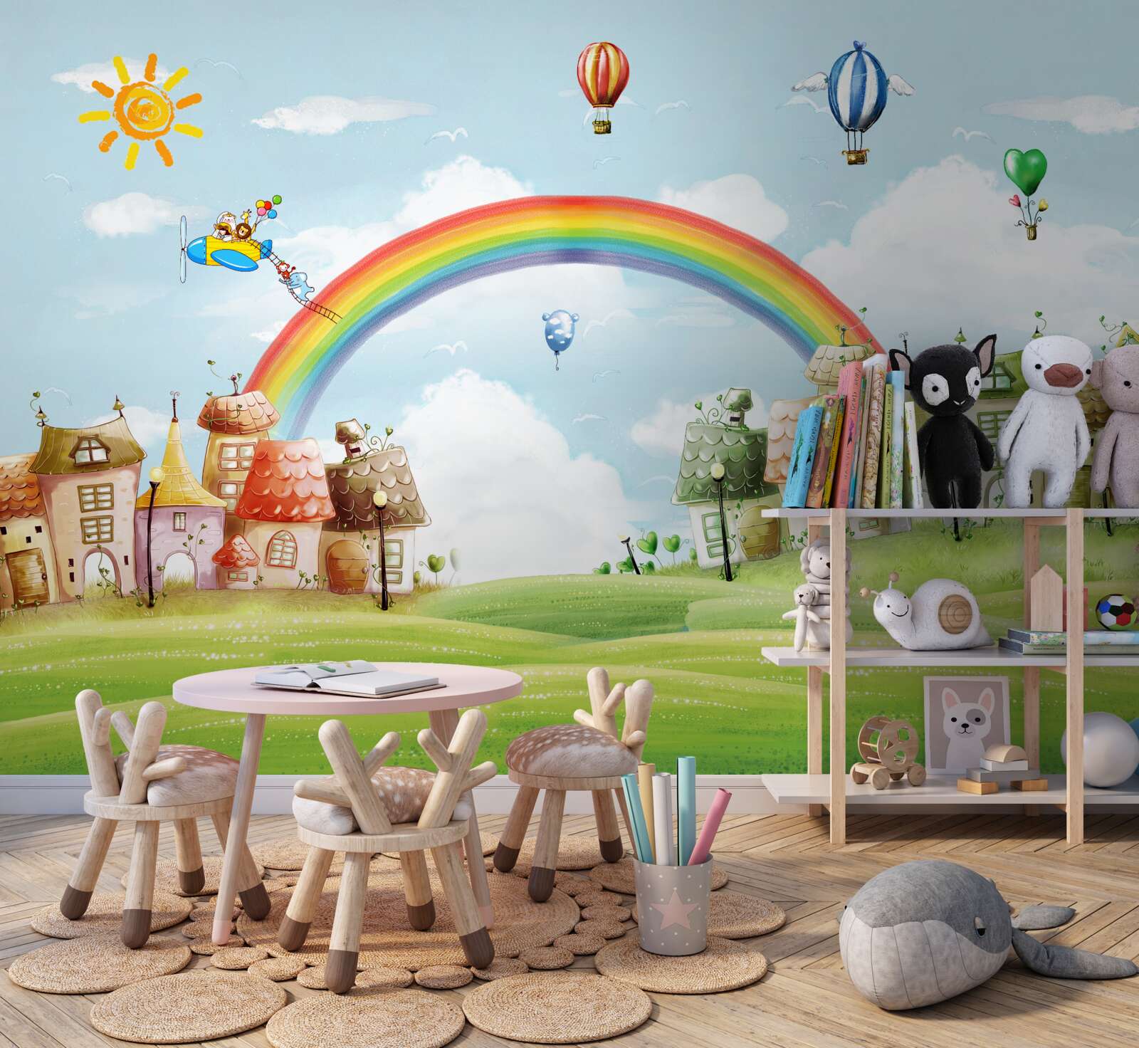 Fototapet orașul colorat este decorat cu curcubee