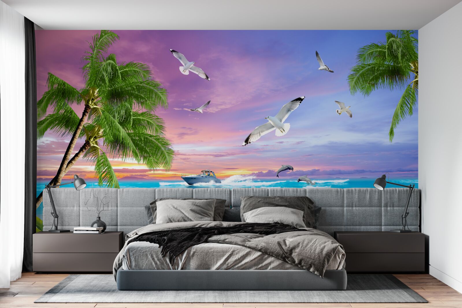 Fototapet coastă tropicală și barcă