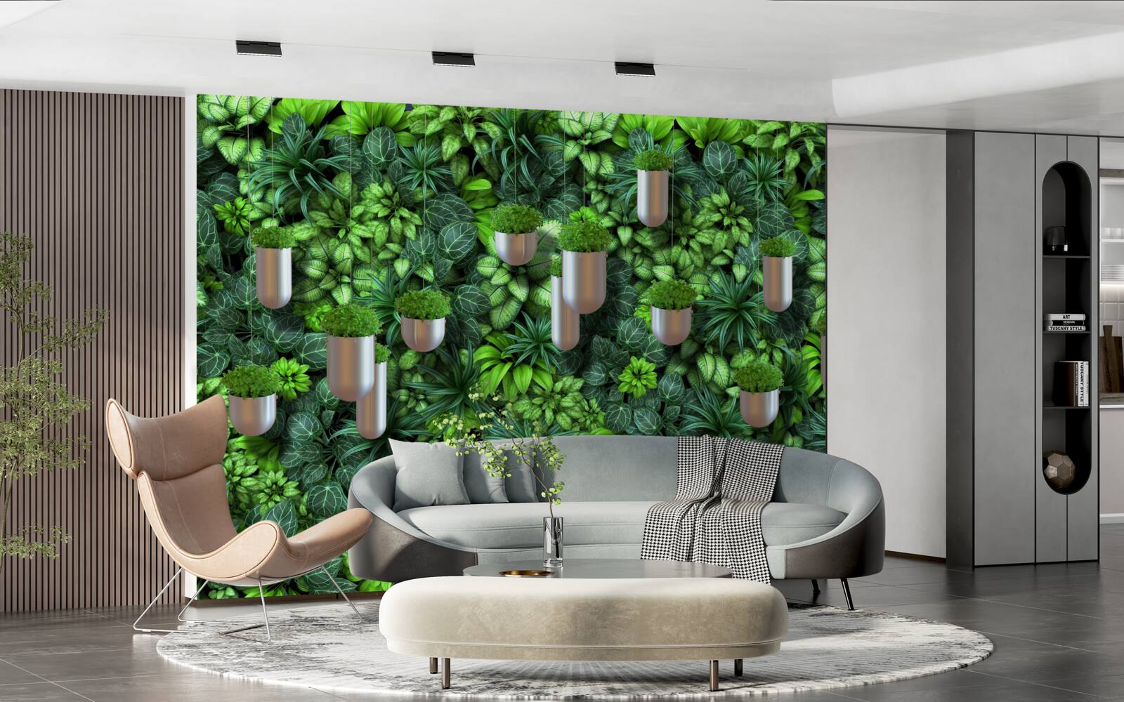 Fototapet culoarea este verde și plantele sunt într-un ghiveci
