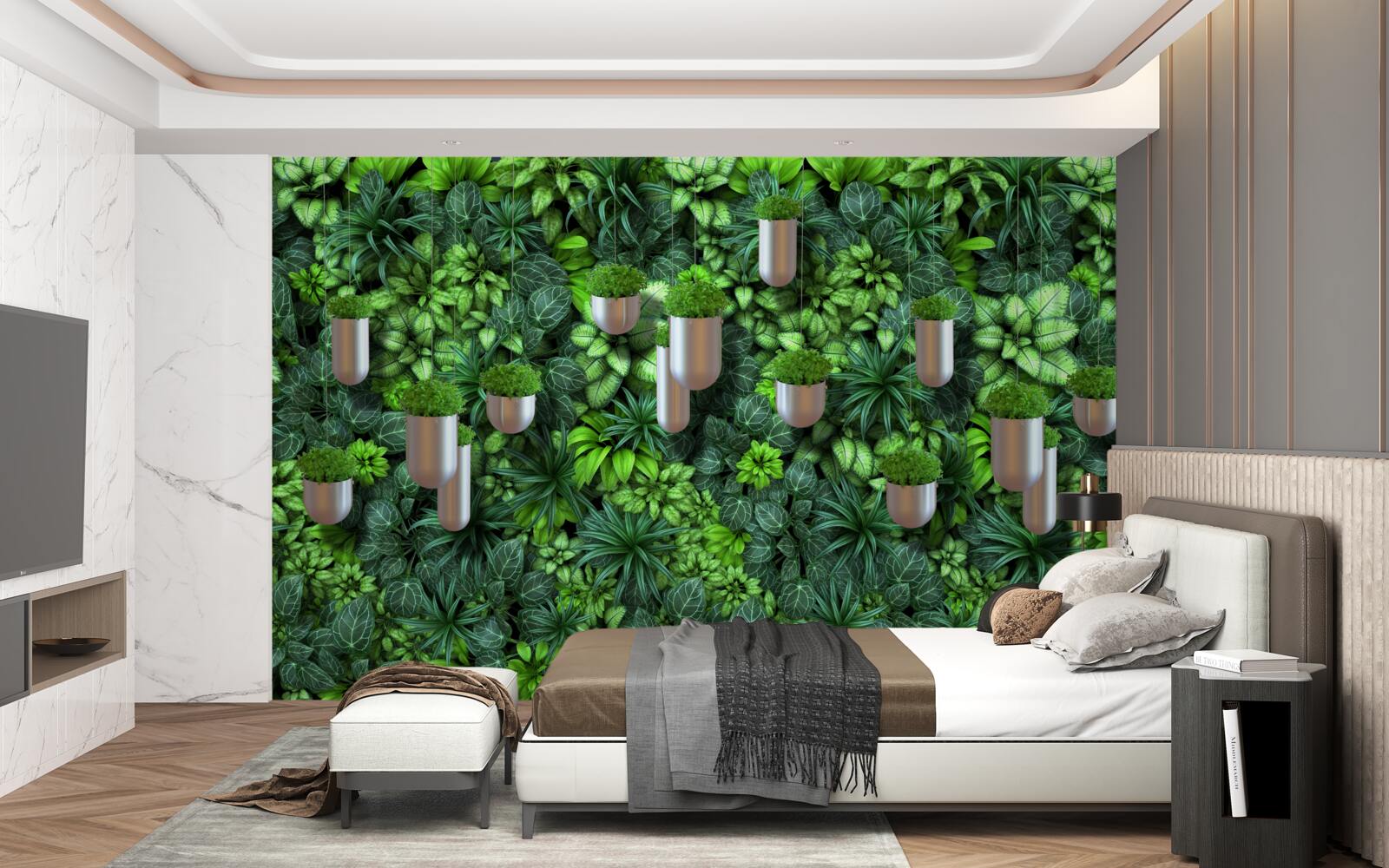 Fototapet culoarea este verde și plantele sunt într-un ghiveci