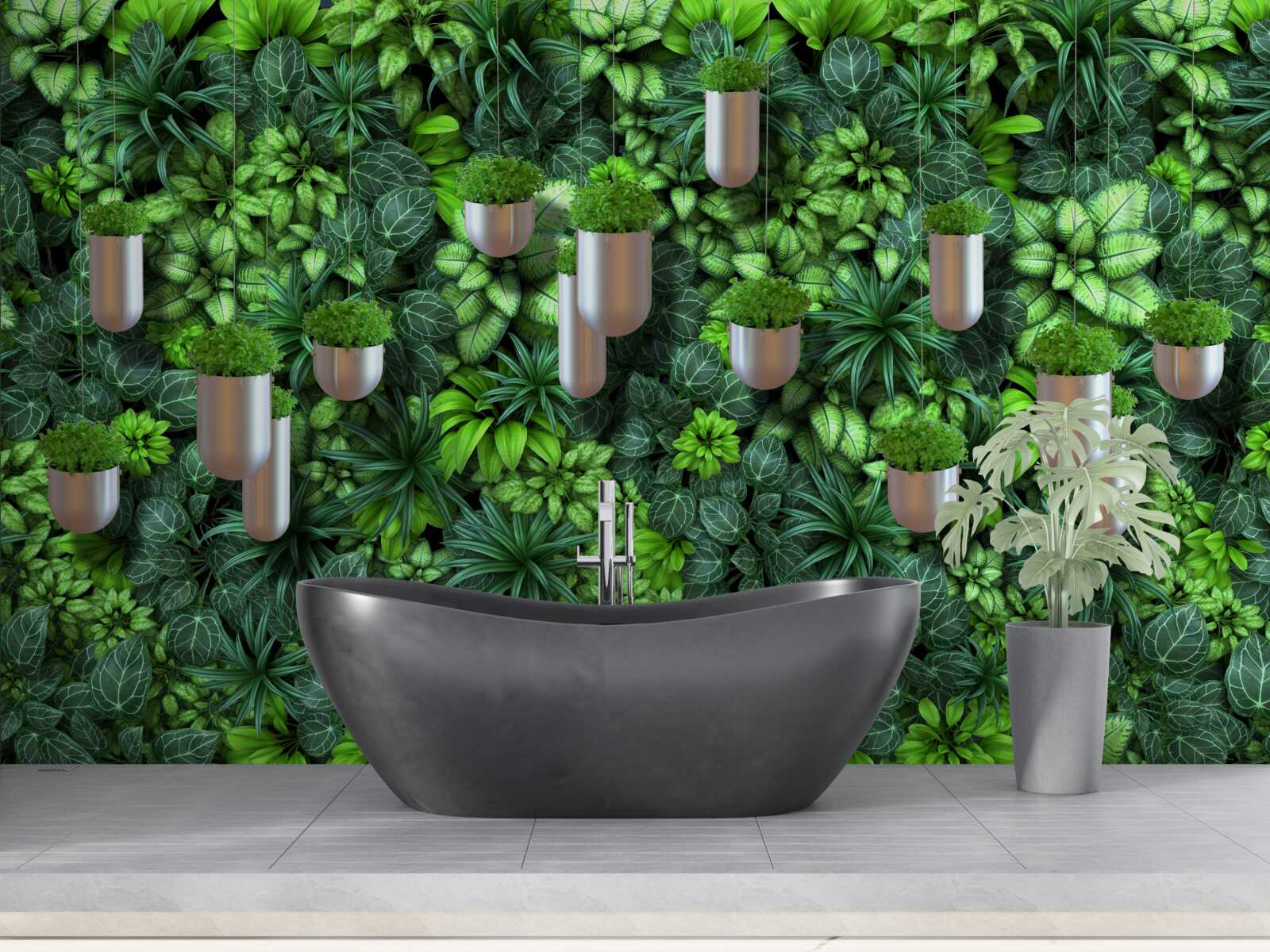 Fototapet culoarea este verde și plantele sunt într-un ghiveci