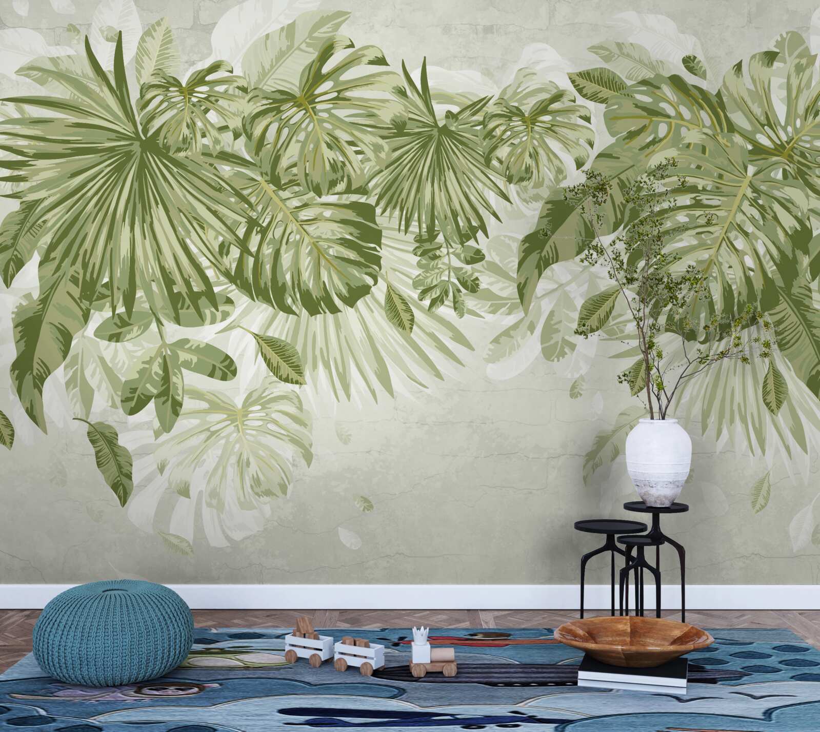 Fototapet banane tropicale și frunze de monstera