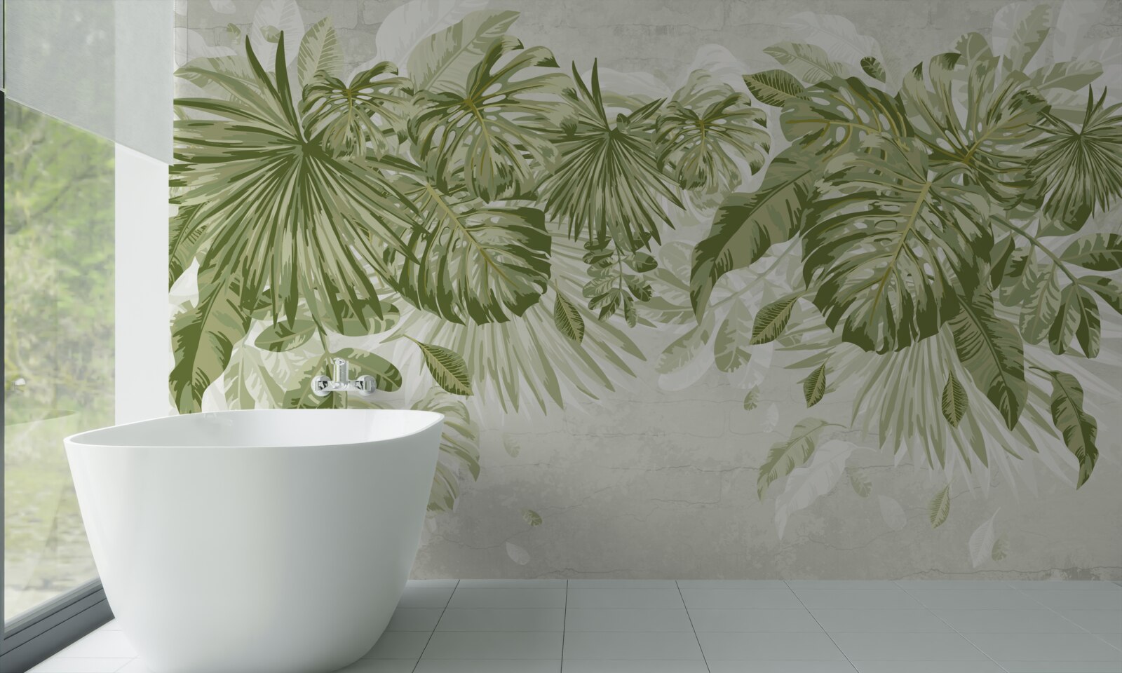 Fototapet banane tropicale și frunze de monstera