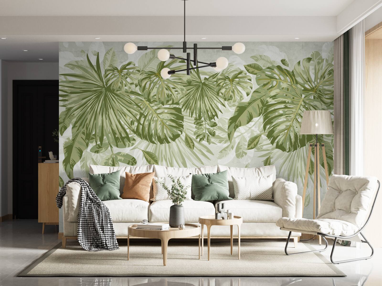 Fototapet banane tropicale și frunze de monstera