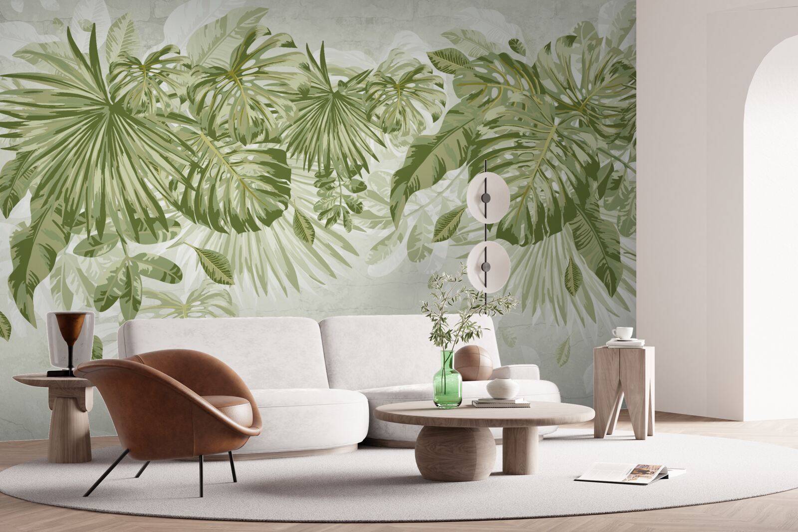 Fototapet banane tropicale și frunze de monstera