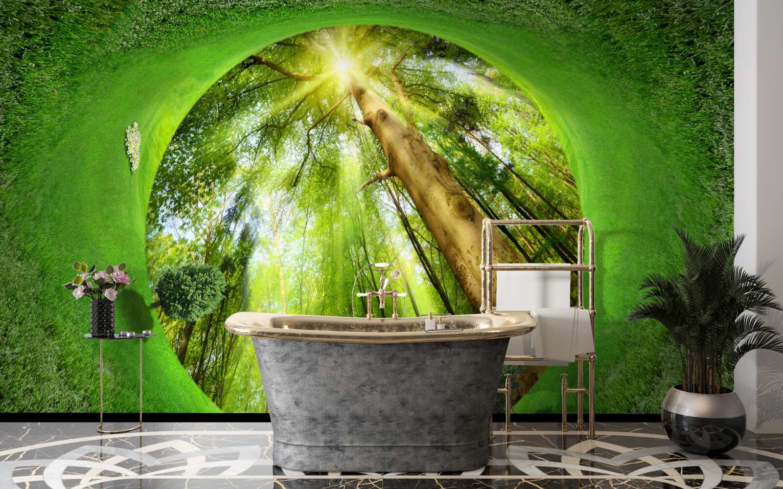 Fototapet obiectivul se uită la pădurea verde bine îngrijită