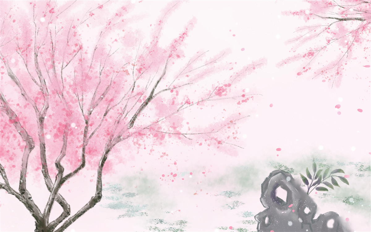Fototapet sakura de lângă iaz este vopsită în roz