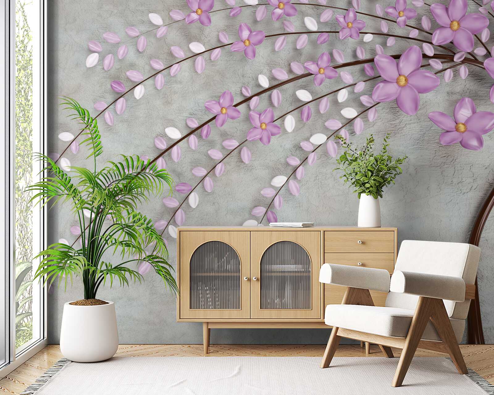 Fototapet copac decorat cu flori delicate de liliac