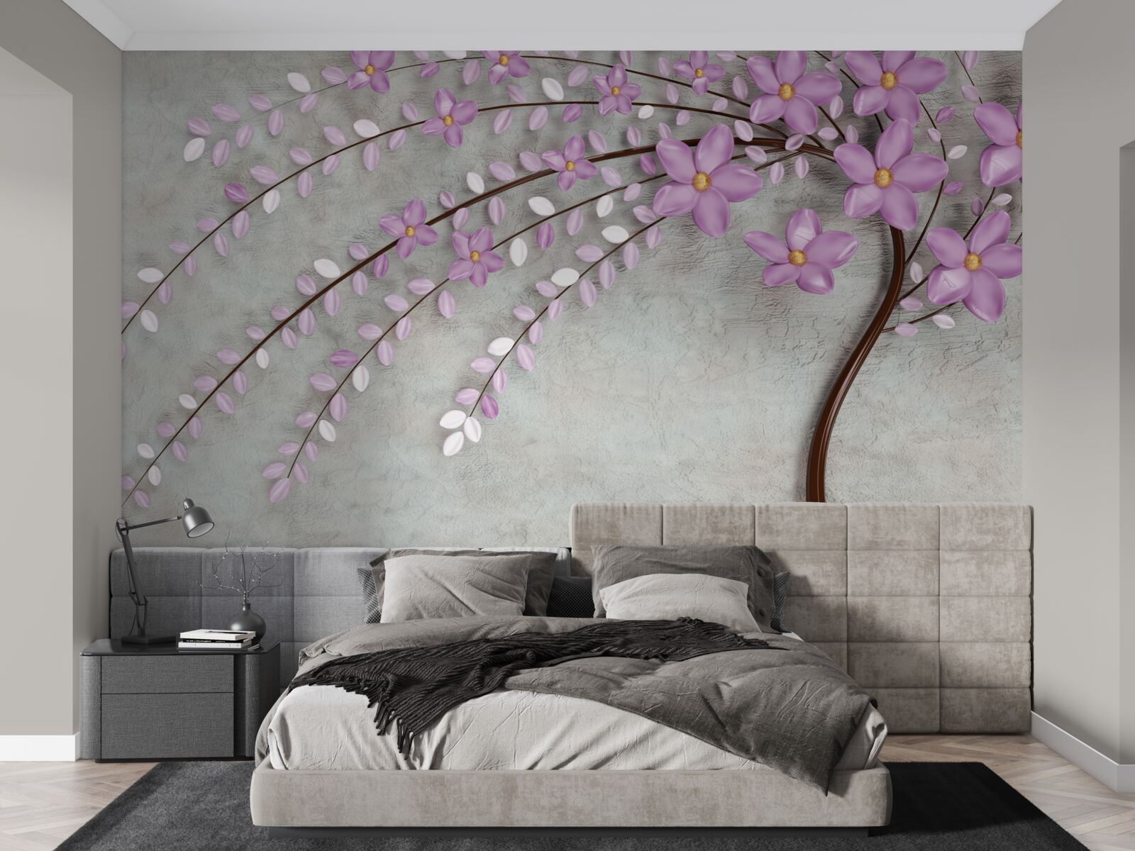 Fototapet copac decorat cu flori delicate de liliac