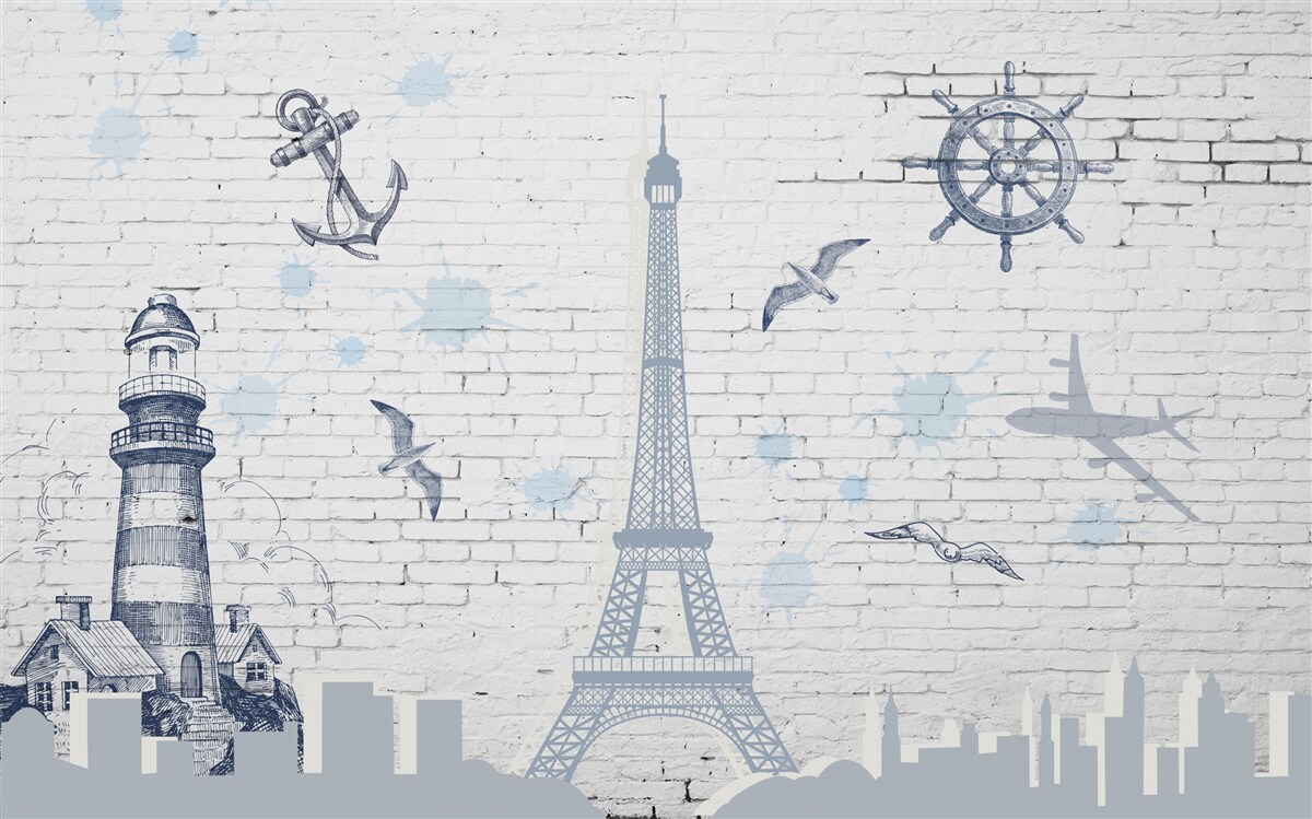 Fototapet turnul eiffel și farul pe perete