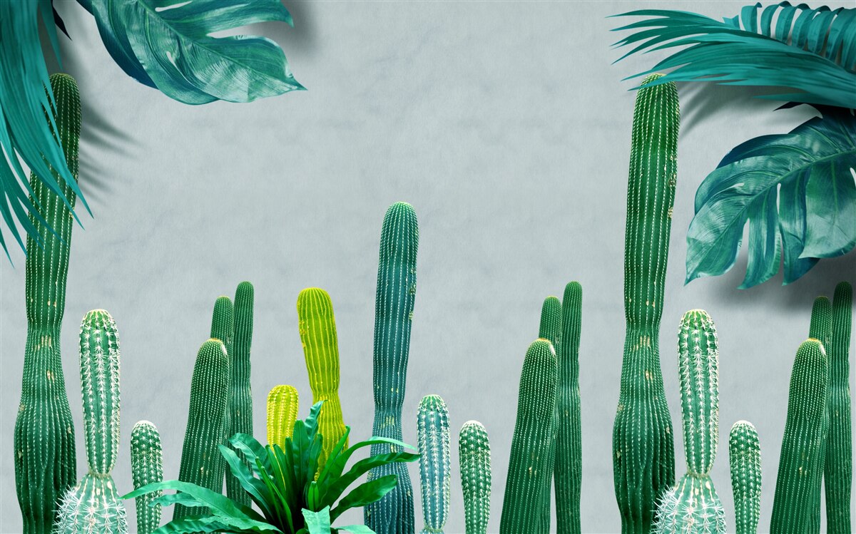Fototapet palmele tropicale sunt decorate cu cactuși verzi
