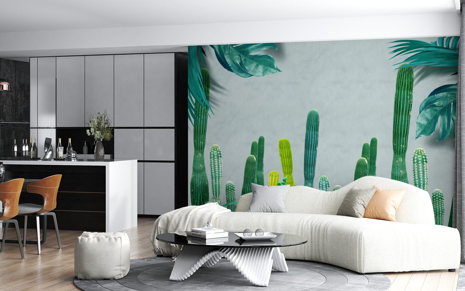Fototapet palmele tropicale sunt decorate cu cactuși verzi