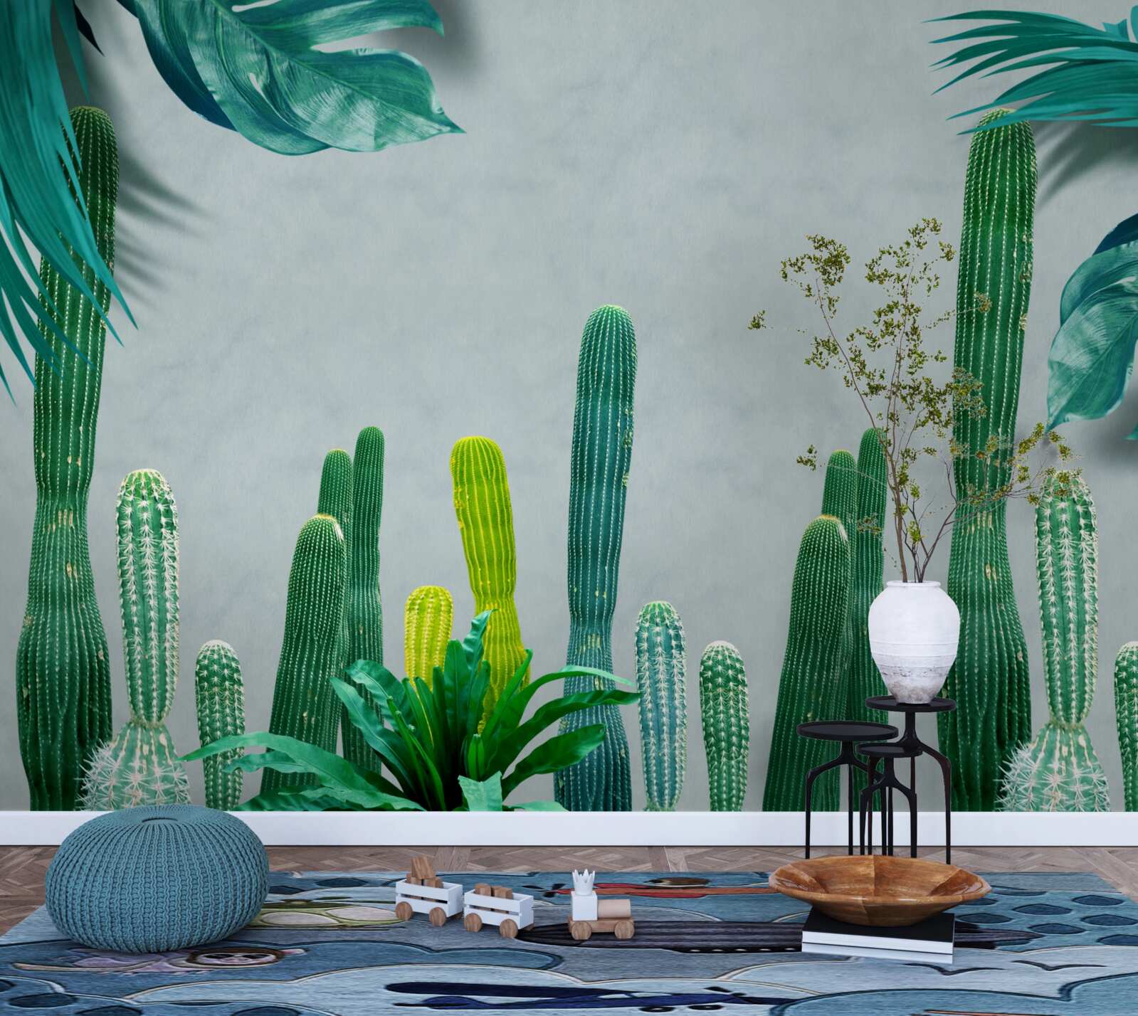 Fototapet palmele tropicale sunt decorate cu cactuși verzi